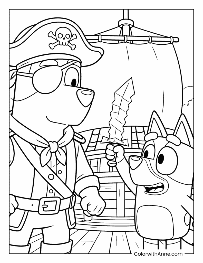 Bluey the Pirate Coloring Page for Kids