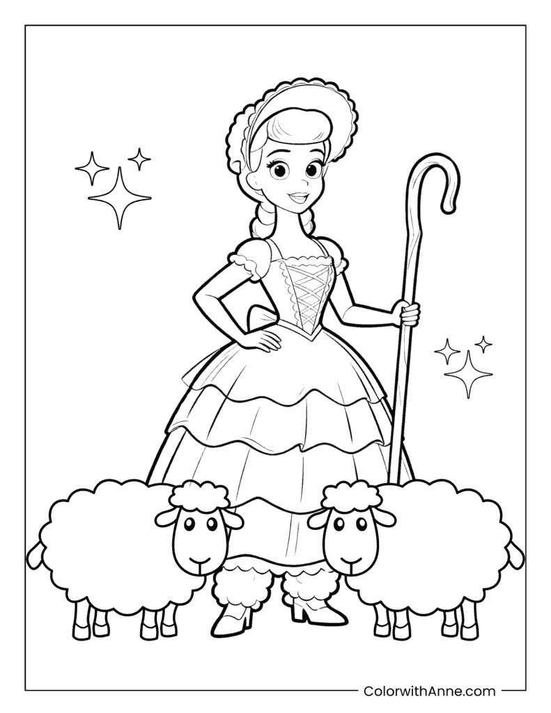 Bo Peep with Her Sheep Toy Story Coloring Page