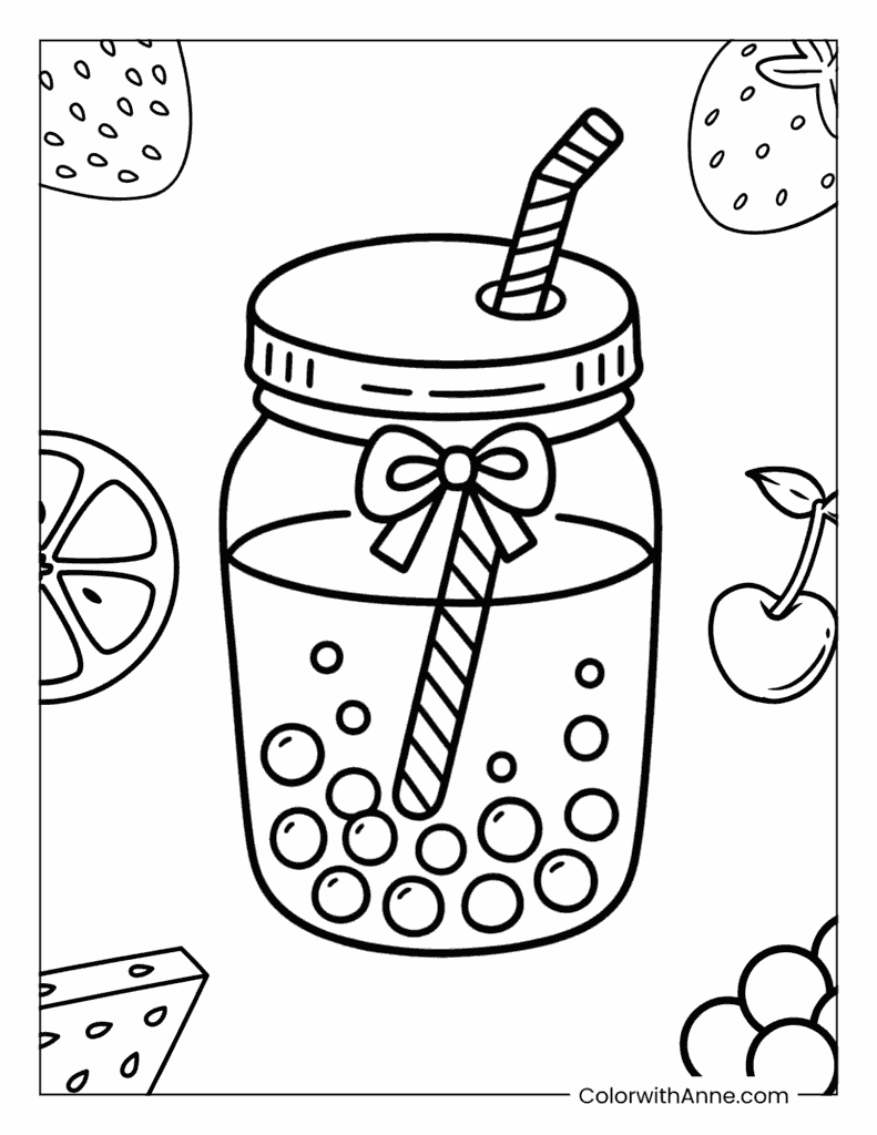 Boba Tea in Mason Jar Style Coloring Page