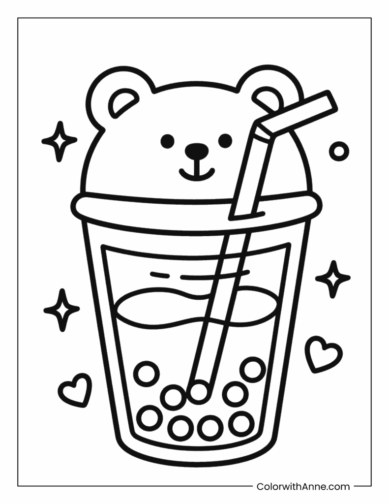 Boba in Bear-Shaped Cup Coloring Page