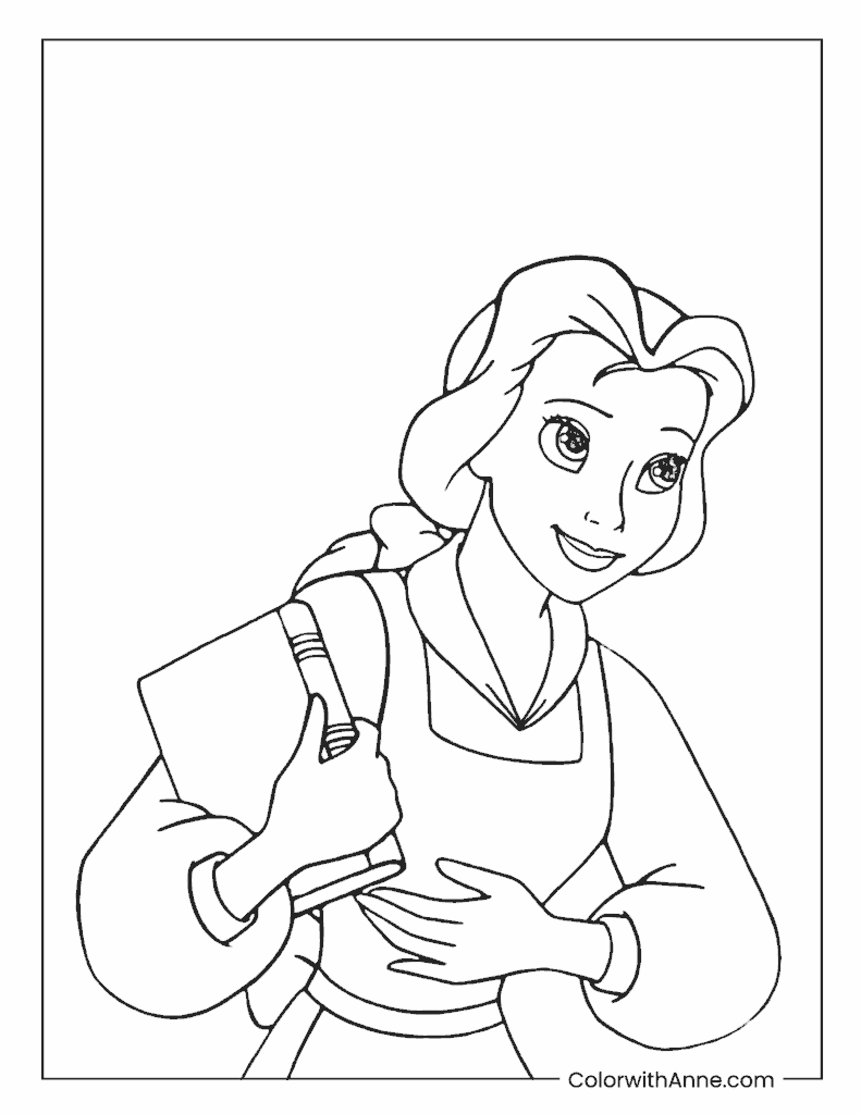 Book-Loving Belle Holding a Storybook Coloring Page
