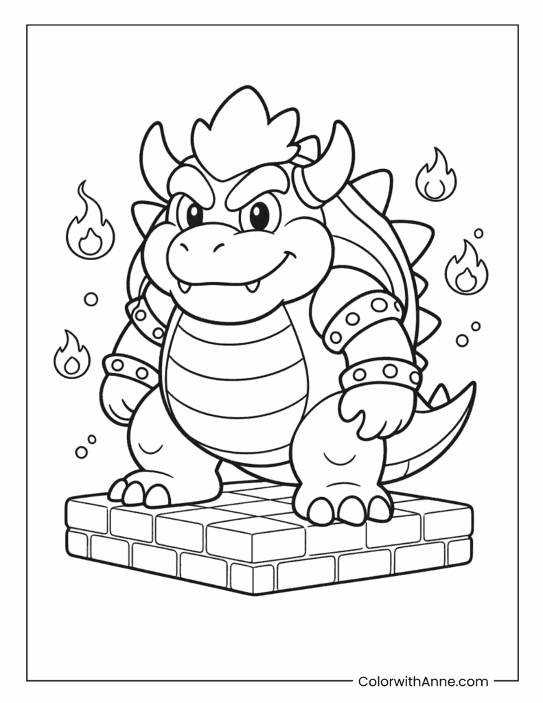 Bowser Breathing Fire Coloring Page for Kids