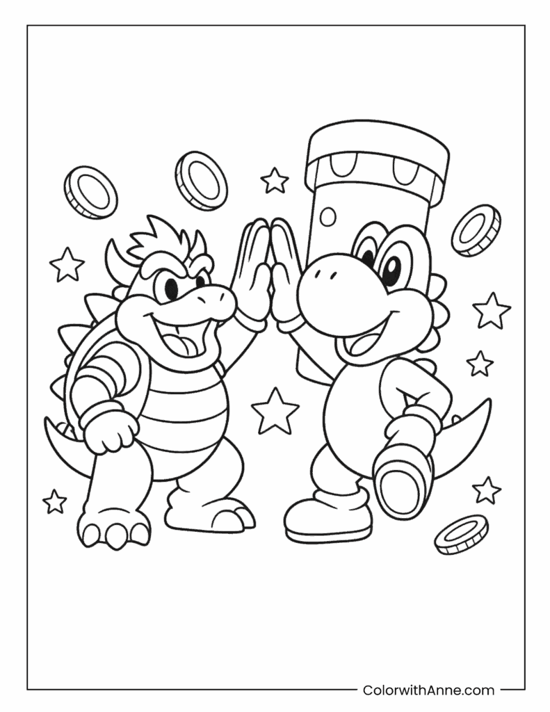 Bowser High-Fiving Yoshi Coloring Page