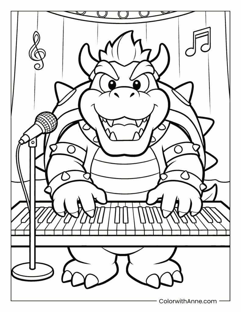 Bowser Playing the Piano Coloring Page