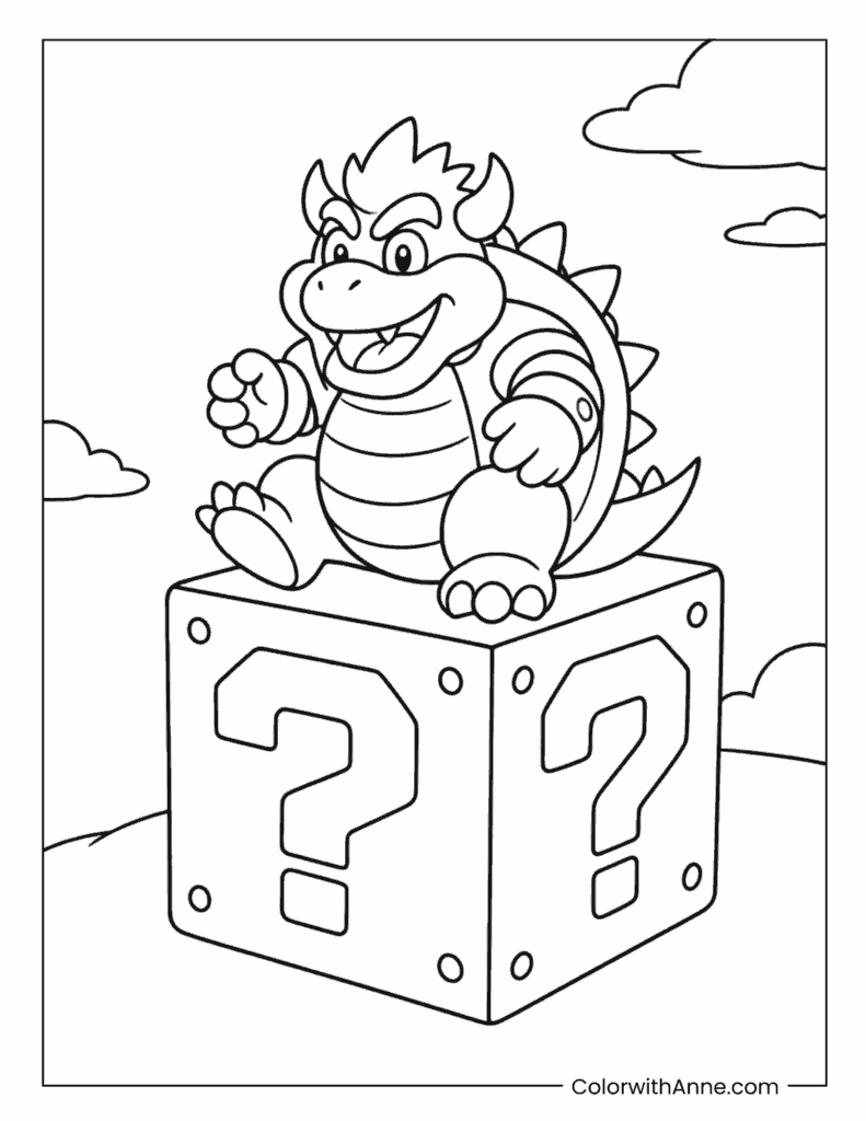 Bowser Sitting on a Giant Question Block Coloring Page