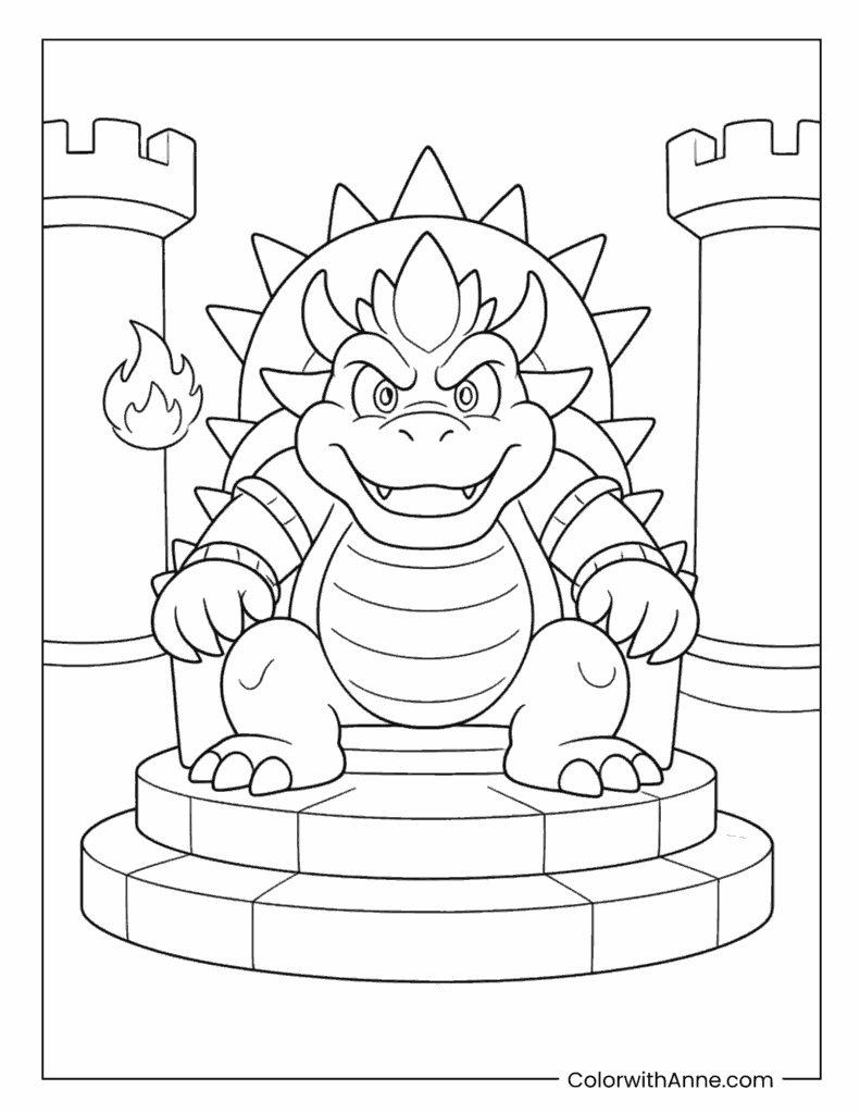 Bowser Sitting on his Throne Coloring Page