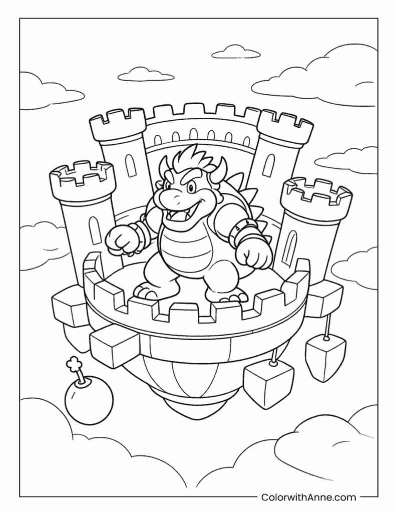 Bowser Standing on his Airship Castle Coloring Page