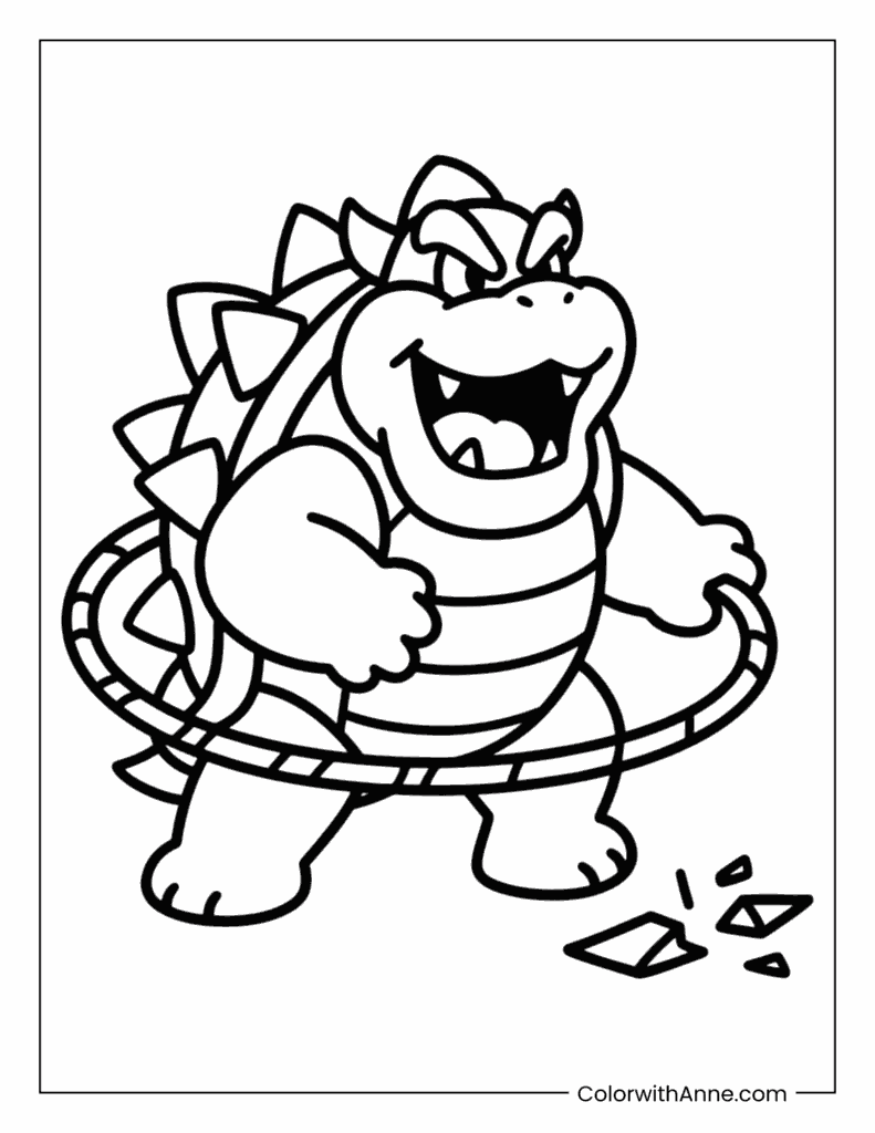 Bowser Trying Hula Hoop Coloring Page