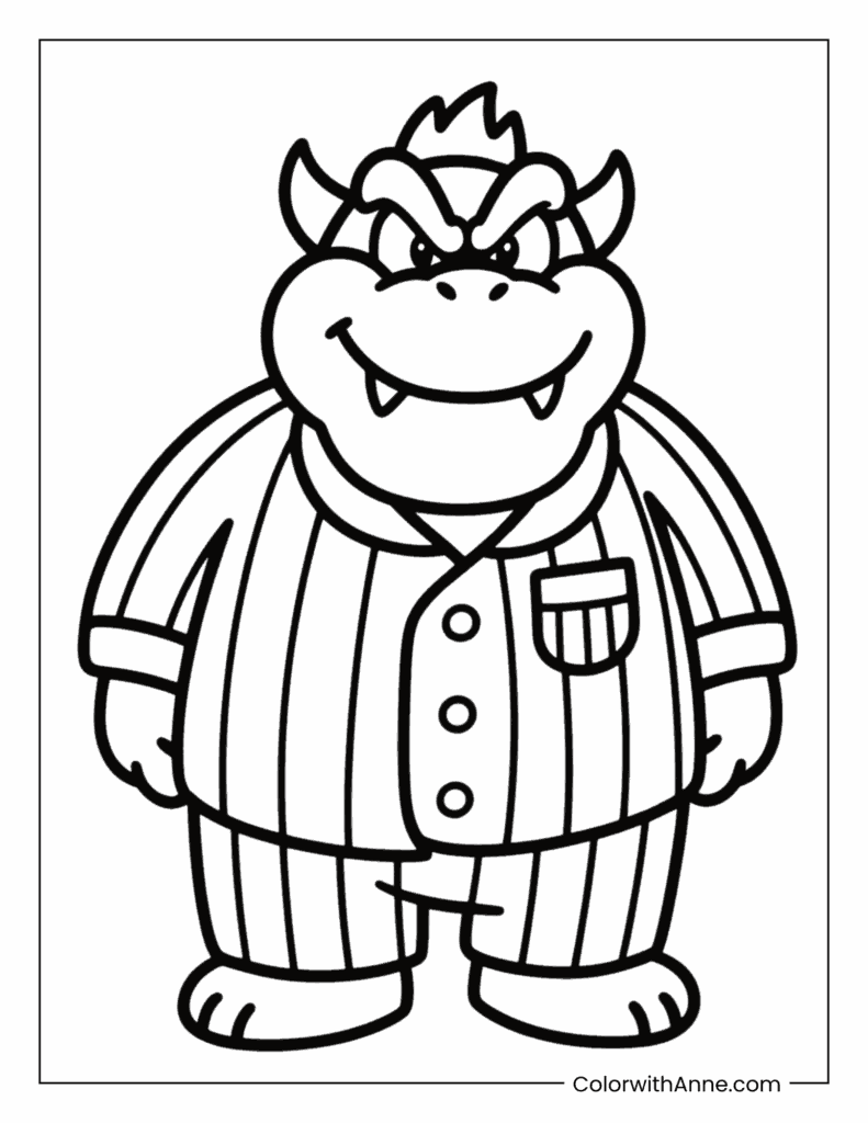 Bowser in Pajamas Coloring Page
