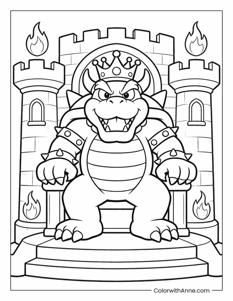 Bowser on His Throne Coloring Page