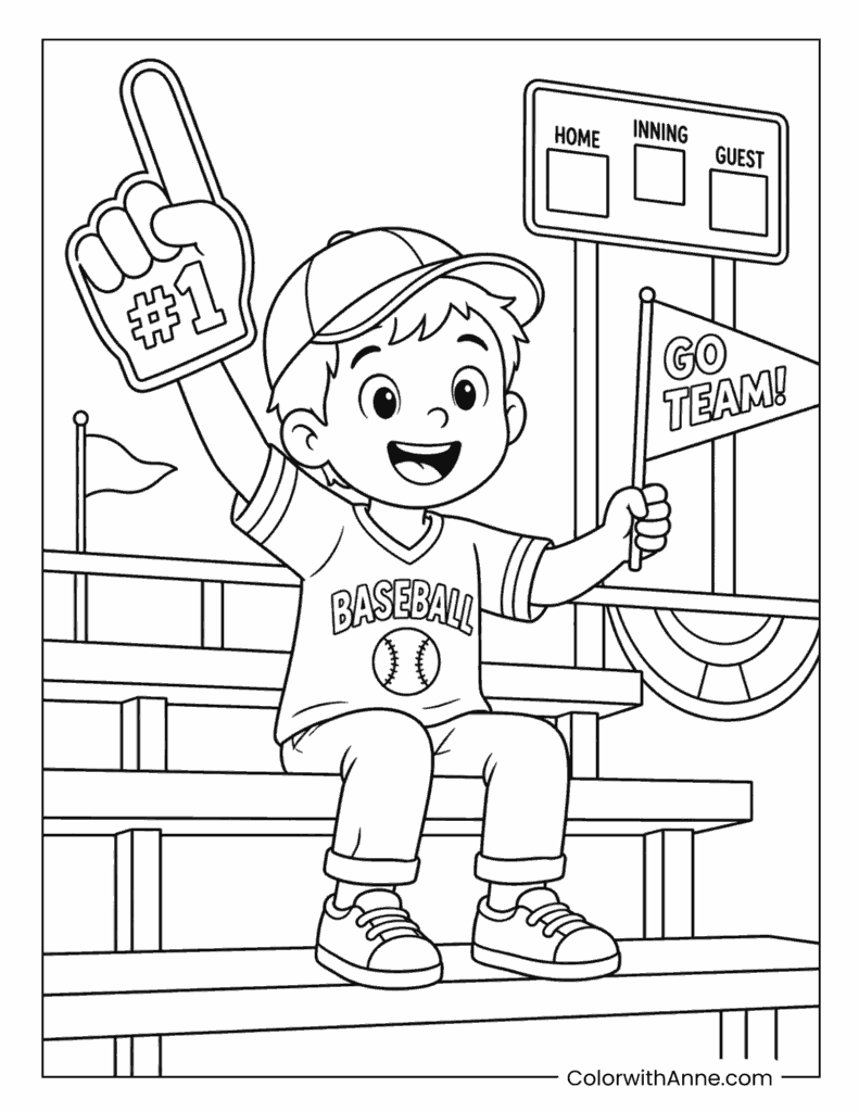 Boy Cheering for His Baseball Team Coloring Page