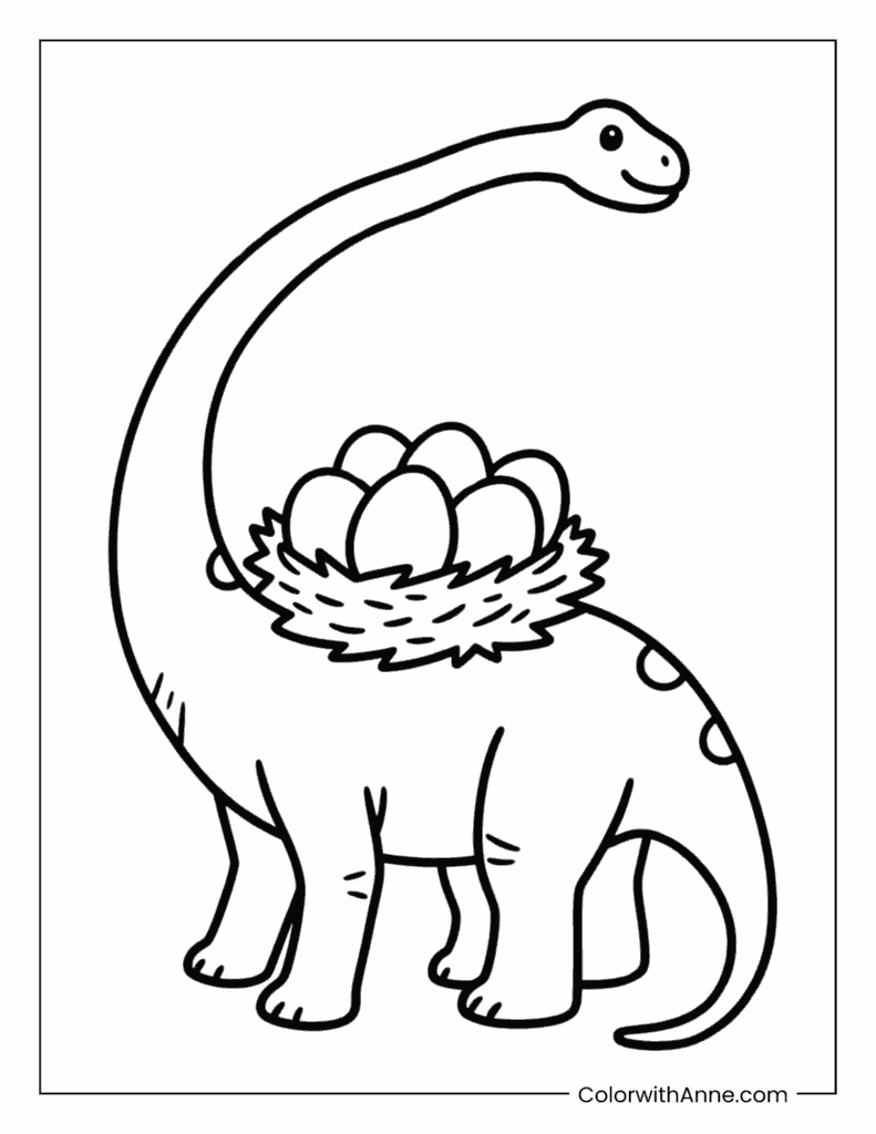 Brachiosaurus Carrying a Nest of Eggs Coloring Page