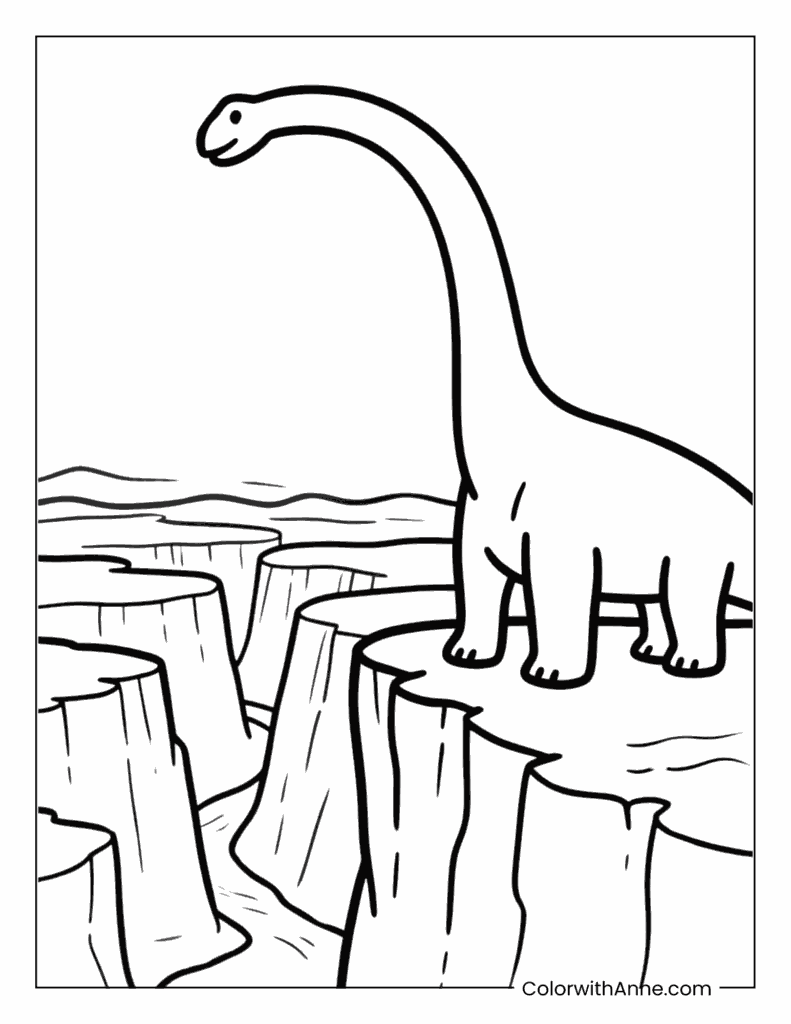 Brachiosaurus Standing at Cliff Edge Coloring Page