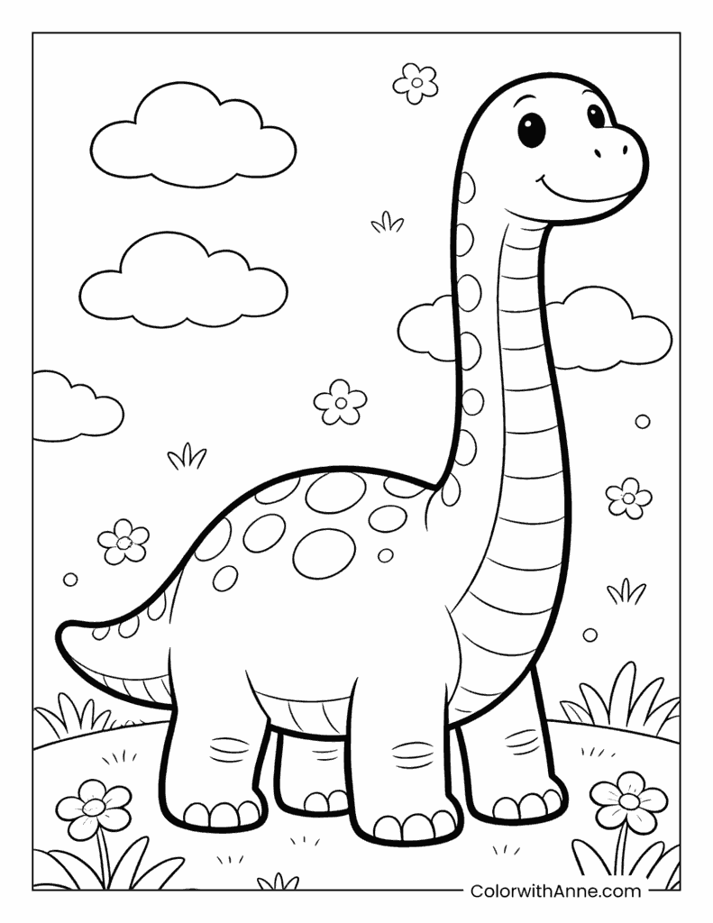 Brachiosaurus in a Flower Field Coloring Page