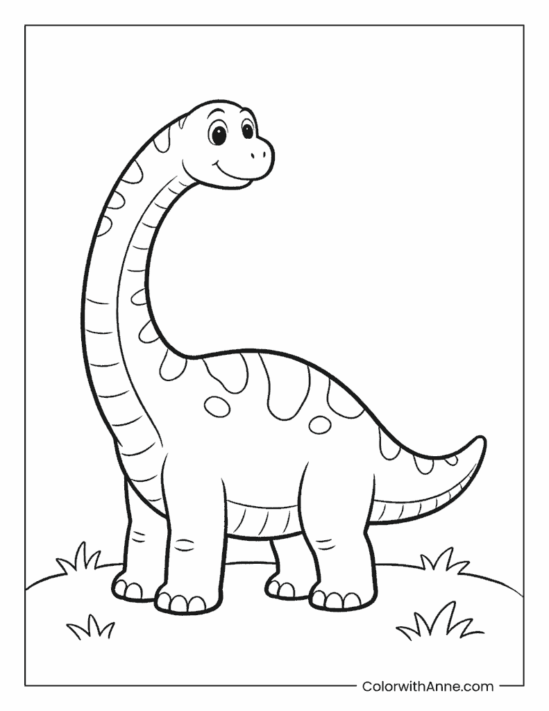 Brachiosaurus with a Gentle Smile Coloring Page for Kids