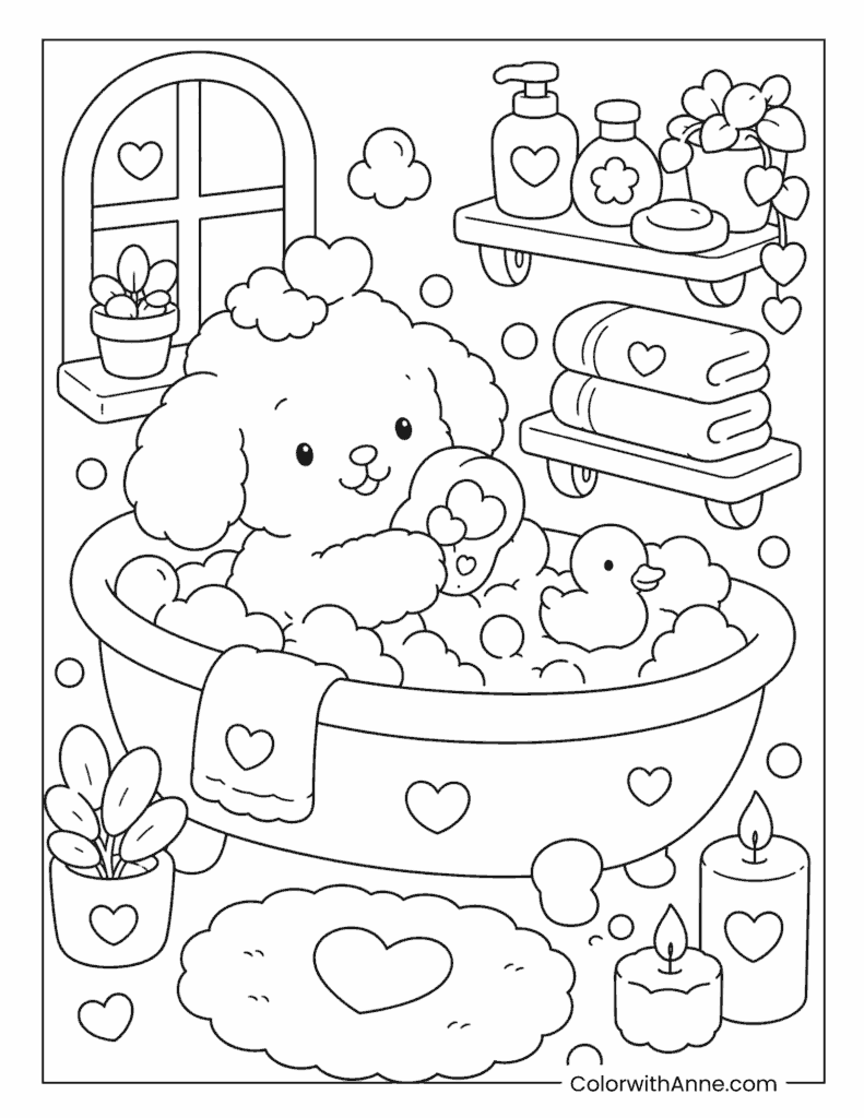 Bubble Bath Time Comfy and Cozy Coloring Page
