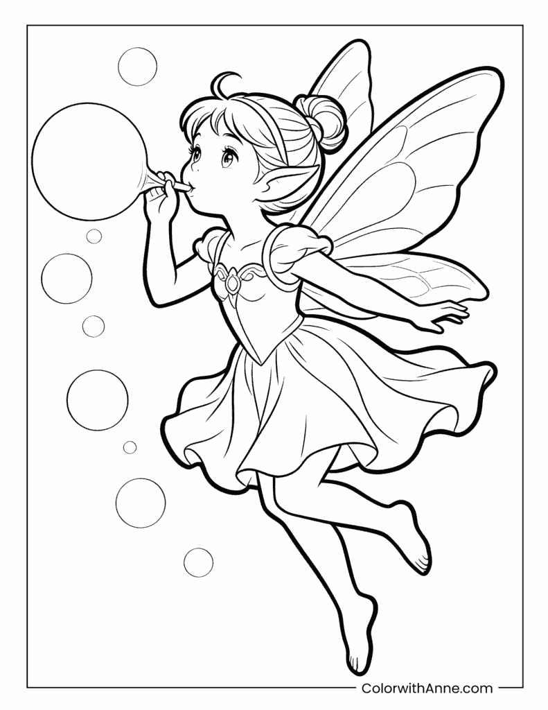 Bubble-Blowing Fairy Coloring Page