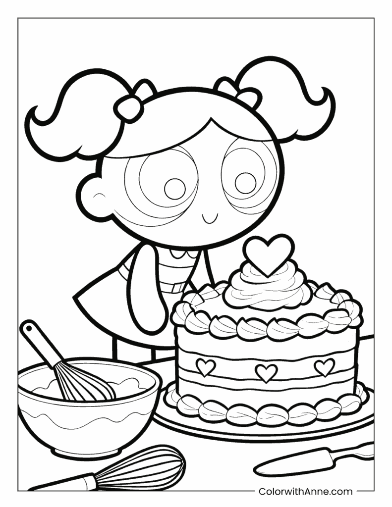 Bubbles Baking a Love Cake Coloring Page