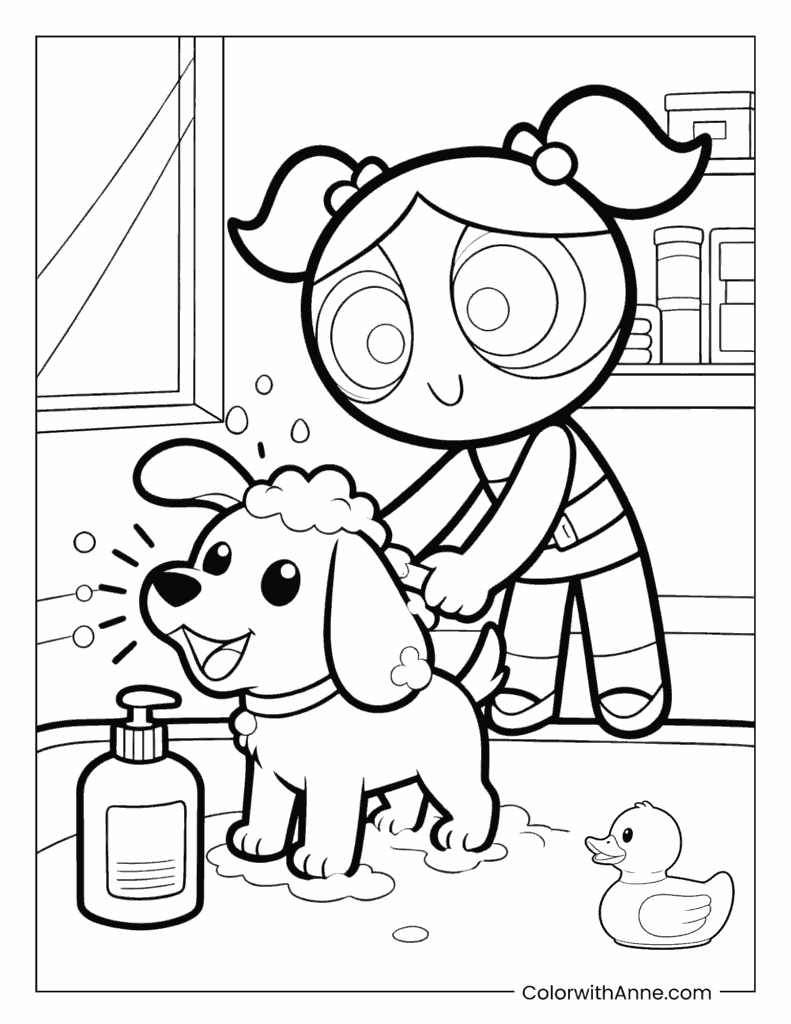 Bubbles Giving a Puppy a Bath Coloring Page