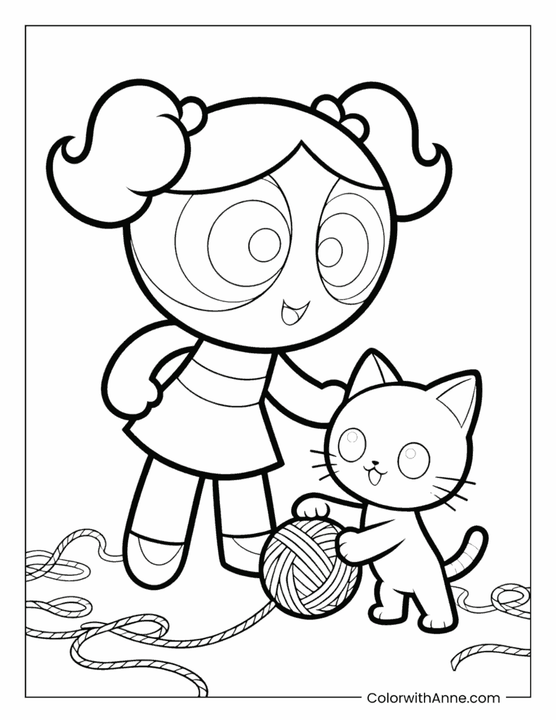 Bubbles Playing with a Kitten Coloring Page
