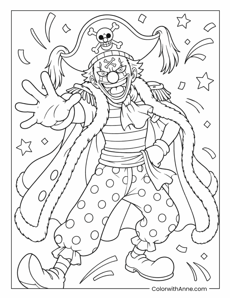 Buggy the Clown Pirate Captain Coloring Page for Kids