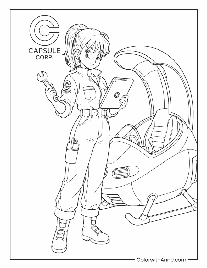 Bulma Capsule Corp Mechanic Coloring Page