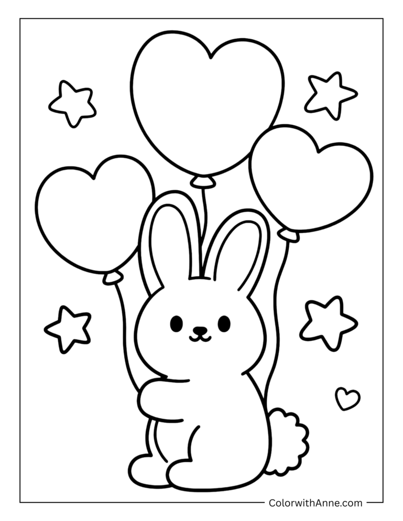 Bunny Among Balloons Coloring Page