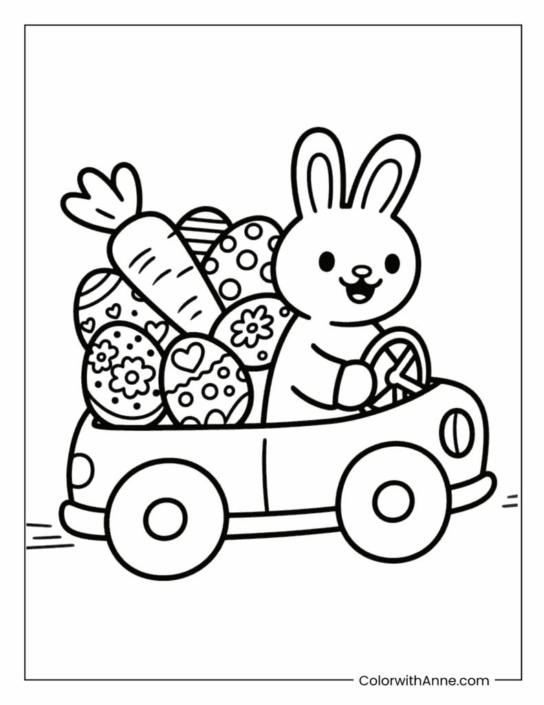 Bunny Driving a Car Coloring Page