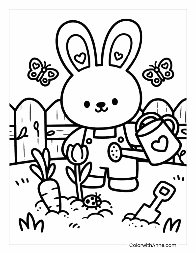 Bunny Flower Gardener Coloring Page