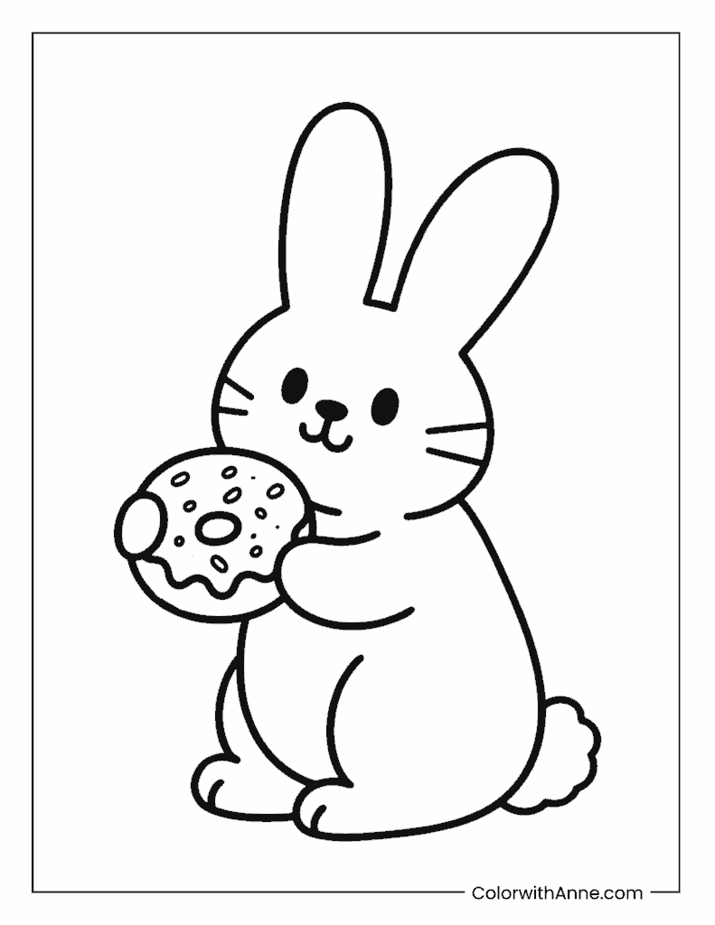 Bunny Hoding a Donut Coloring Page