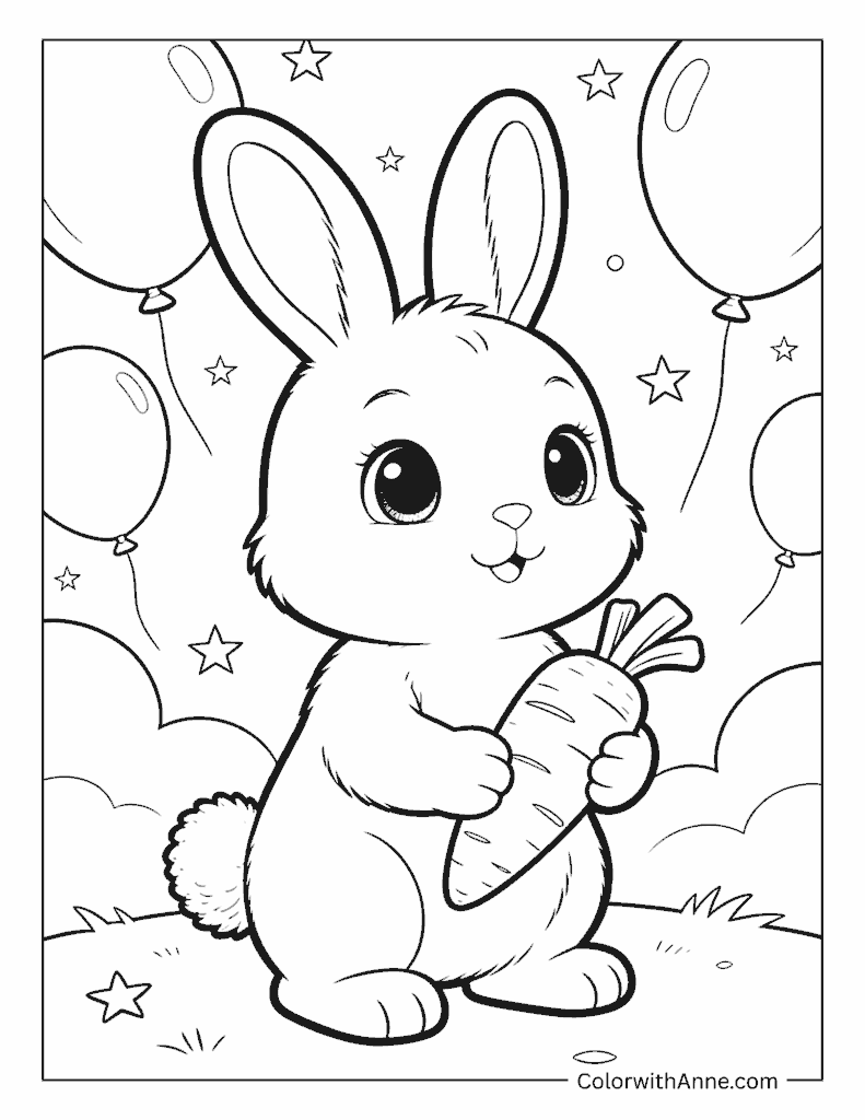 Bunny Holding a Carrot Coloring Page for Kids