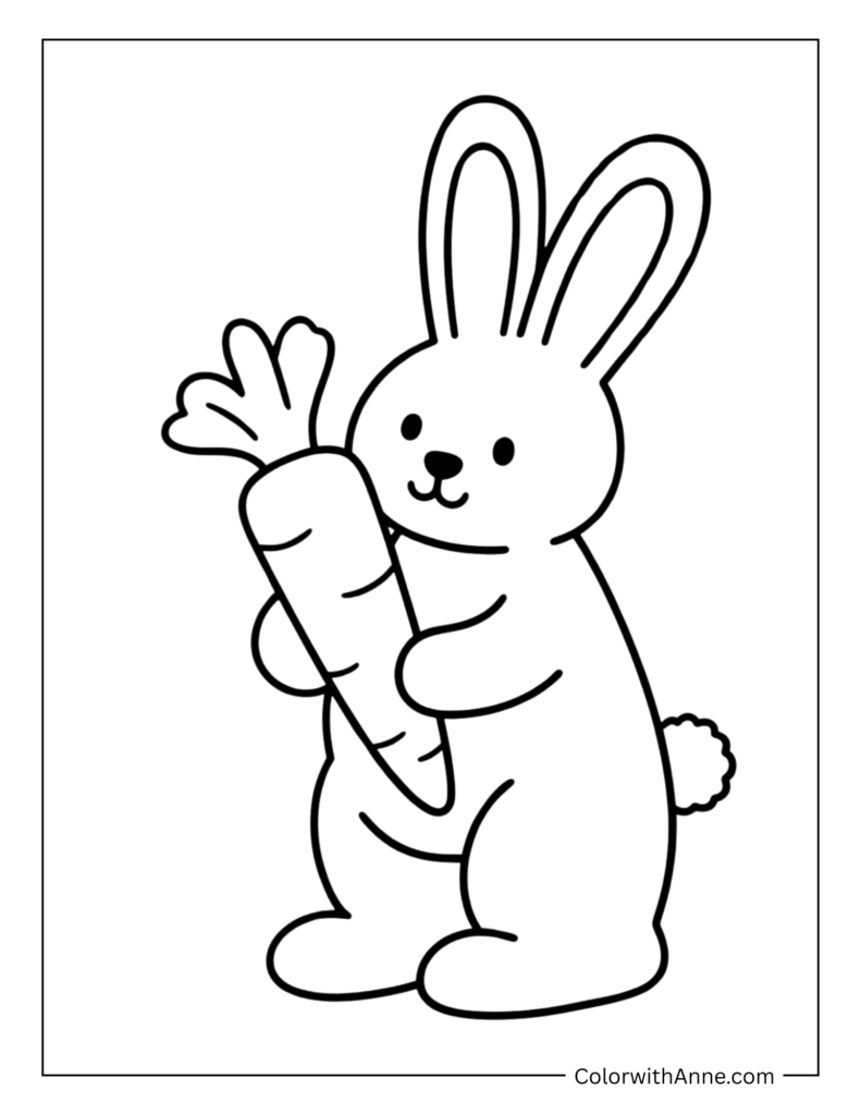Bunny Holding a Giant Carrot Coloring Page