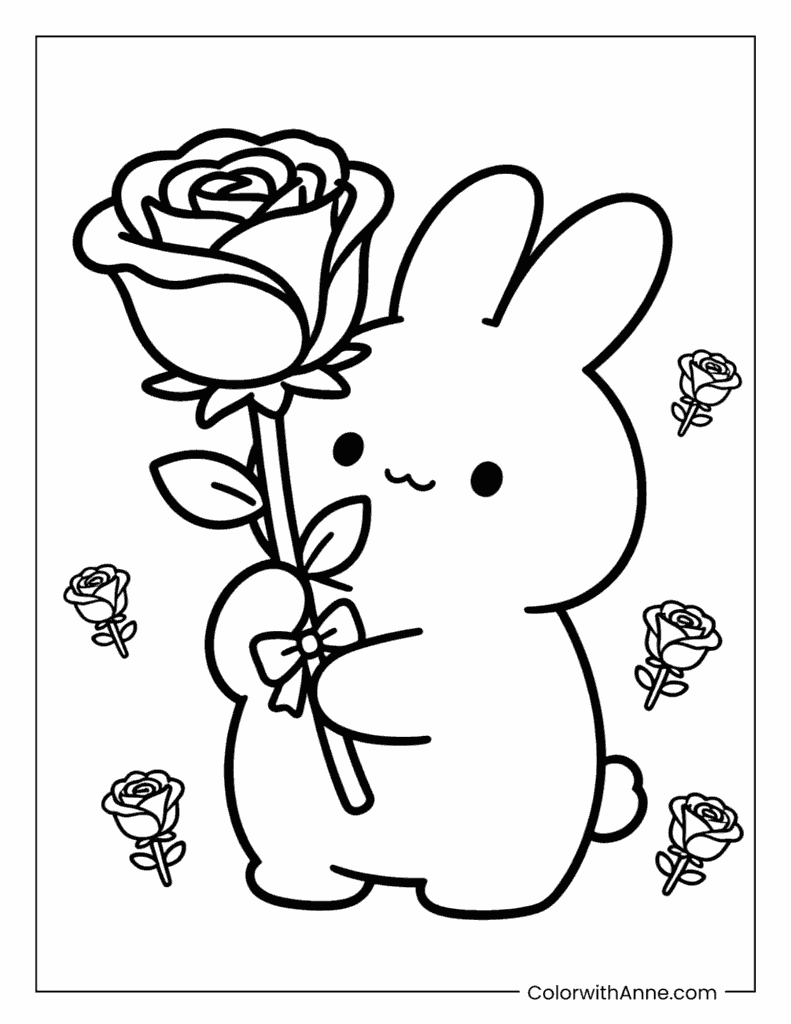 Bunny Holding a Rose Coloring Page