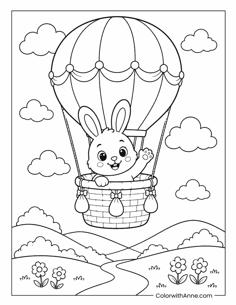 Bunny Hot Air Balloon Coloring Page