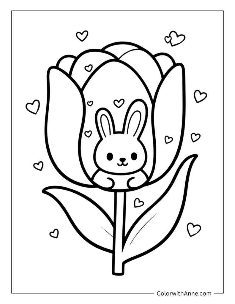 Bunny Inside a Giant Tulip Coloring Page