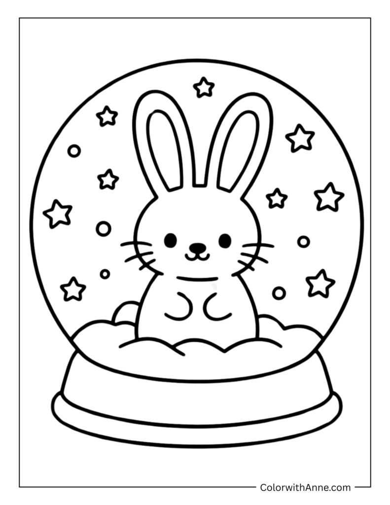 Bunny Inside a Snow Globe Coloring Page