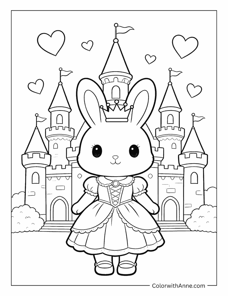 Bunny Princess in Front of a Castle Coloring Page