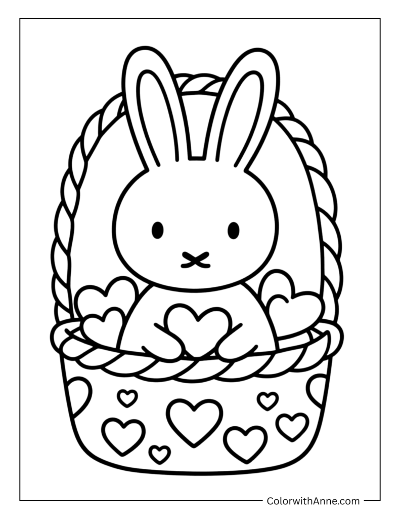 Bunny Sitting in a Basket Coloring Page