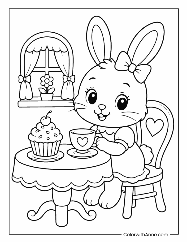 Bunny Tea Party Coloring Page