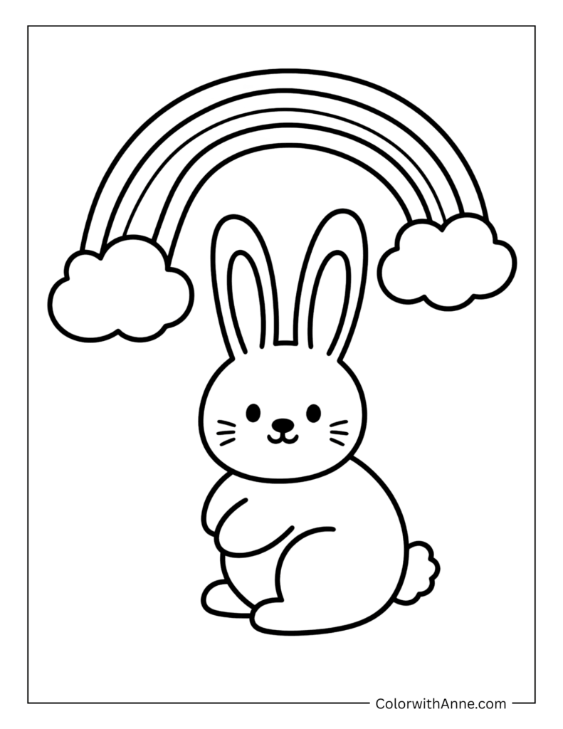Bunny Under a Rainbow Coloring Page