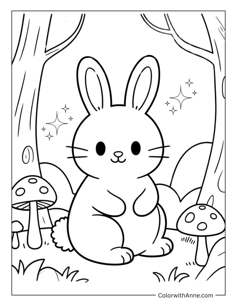 Bunny in a Dreamy Forest Coloring Page