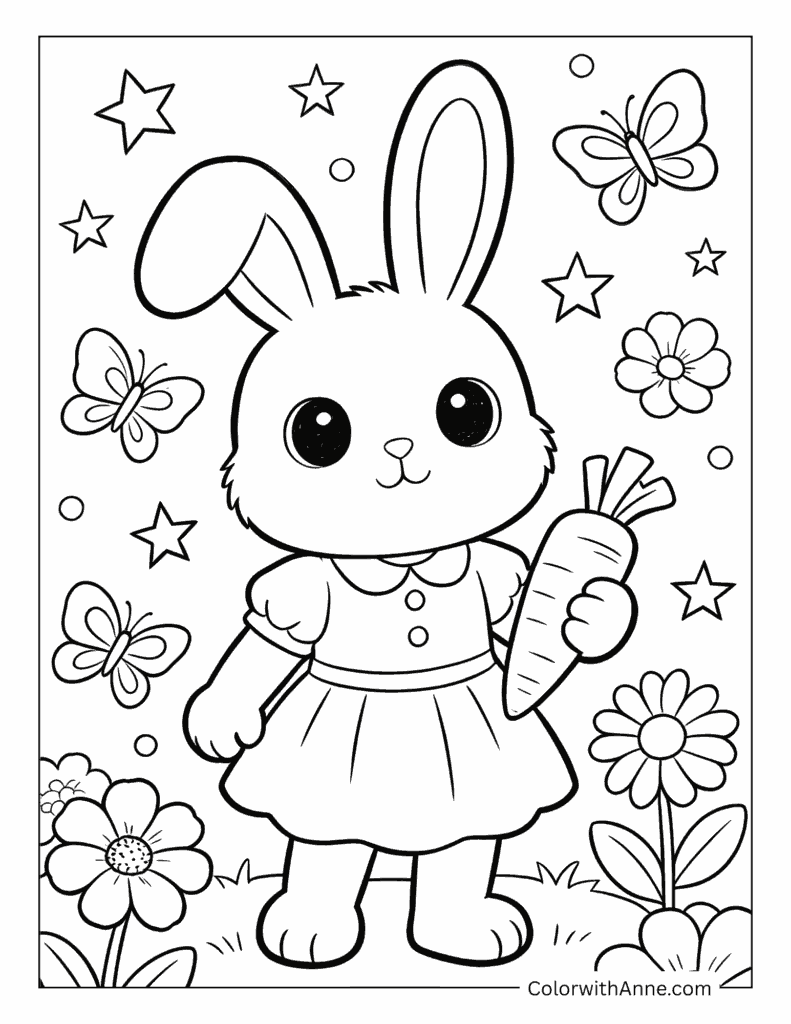 Bunny in a Garden Coloring Page