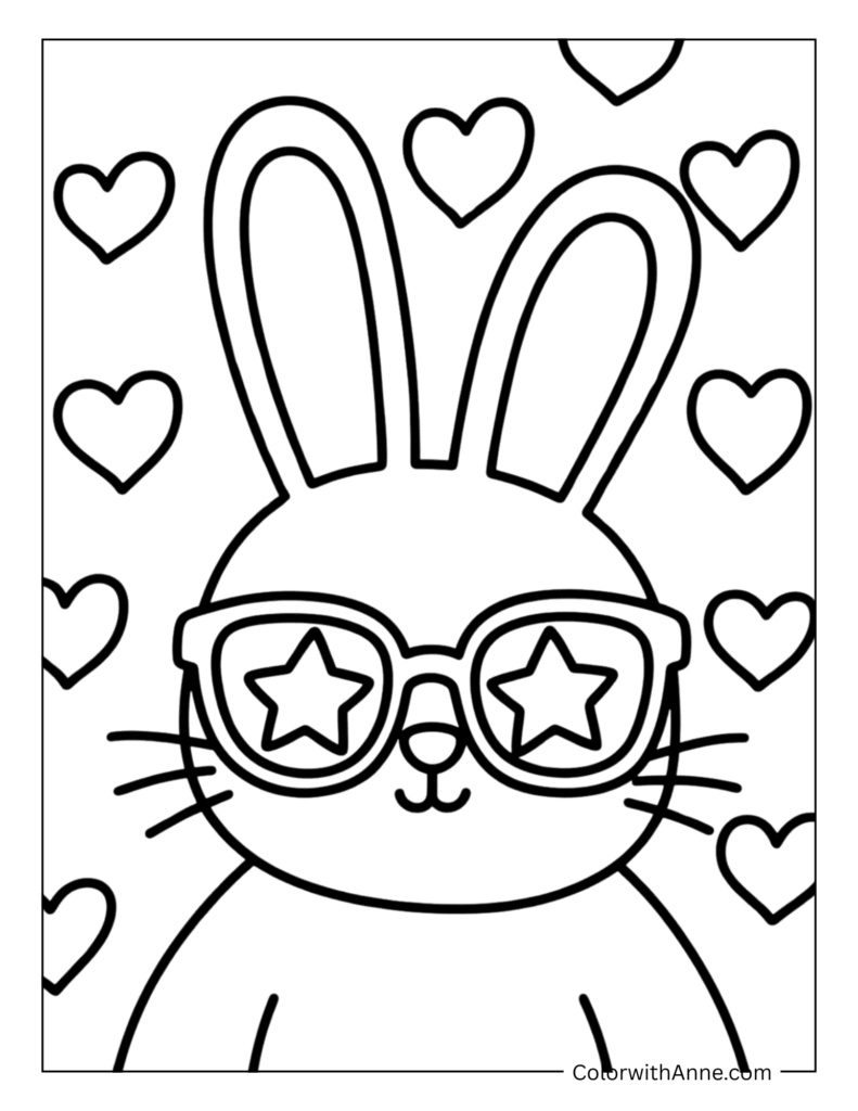 Bunny with Star-Shaped Glasses Coloring Page