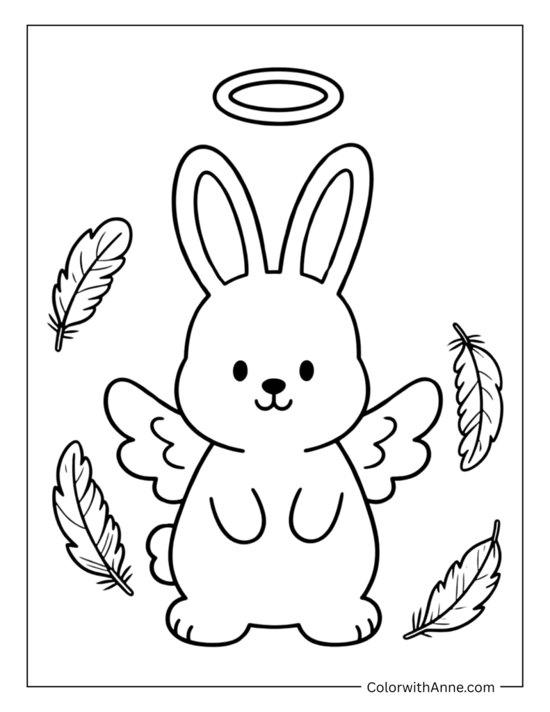 Bunny with a Halo and Angel Wings Coloring Page