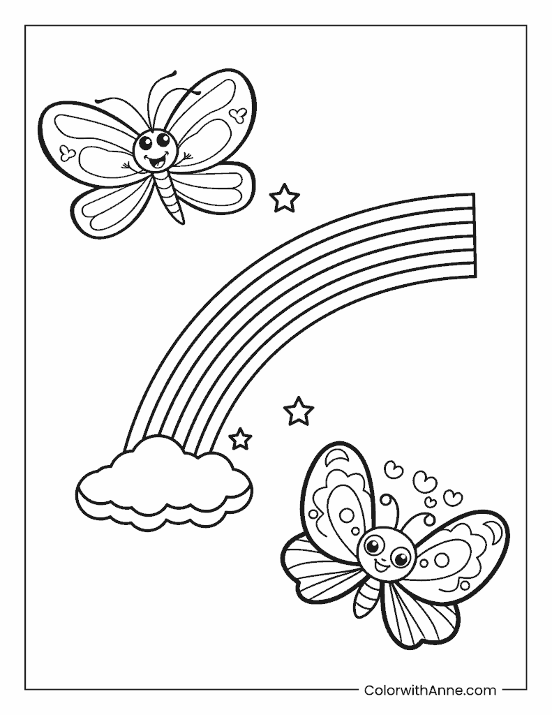 Butterflies and Rainbow Coloring Page