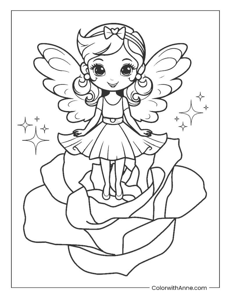 Butterfly Fairy on a Rose Coloring Page