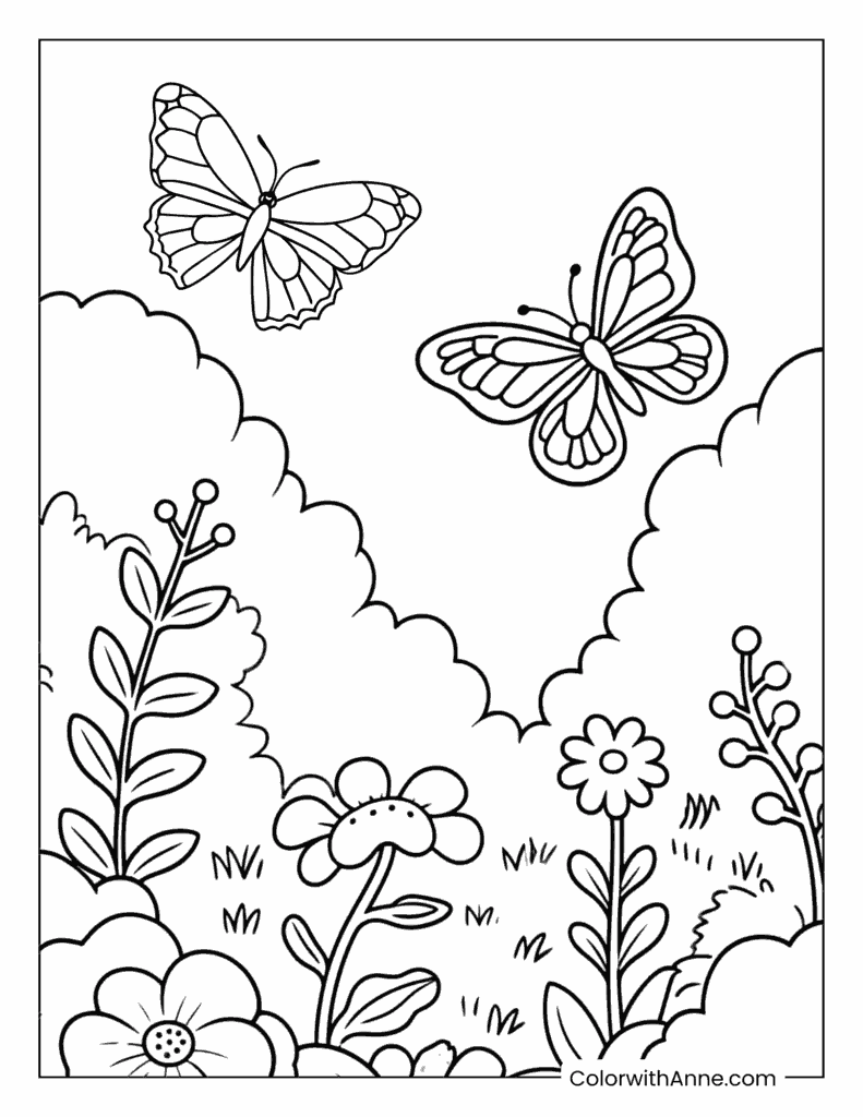 Butterfly in a Garden Coloring Page