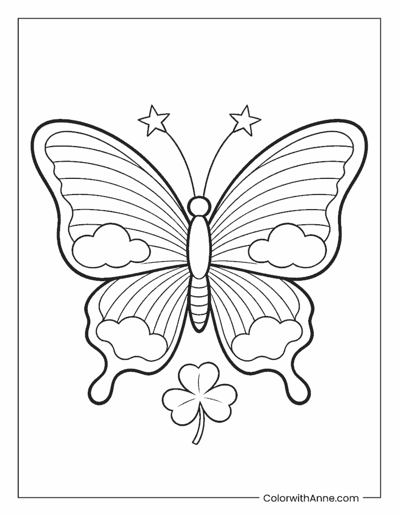 Butterfly with a Clover Coloring Page
