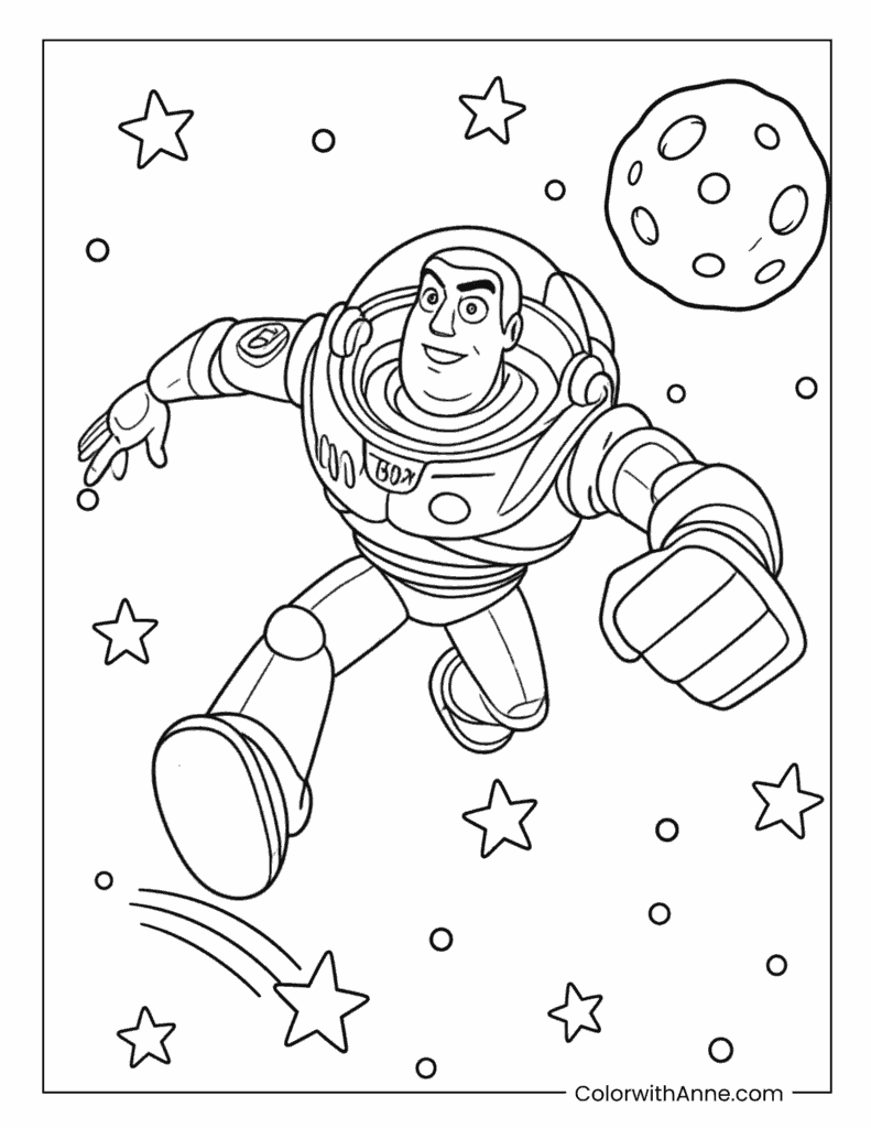 Buzz Lightyear Exploring the Starry Galaxy Coloring Page