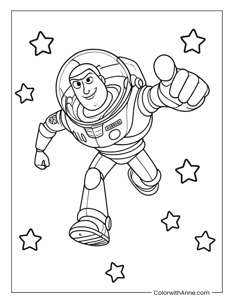 Buzz Lightyear Running Among the Stars Coloring Page